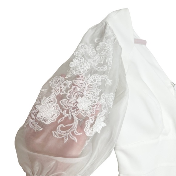 NWT BCBG Maxazria Kamille White Organza Sleeve Dress Size 0 - Picture 4 of 10